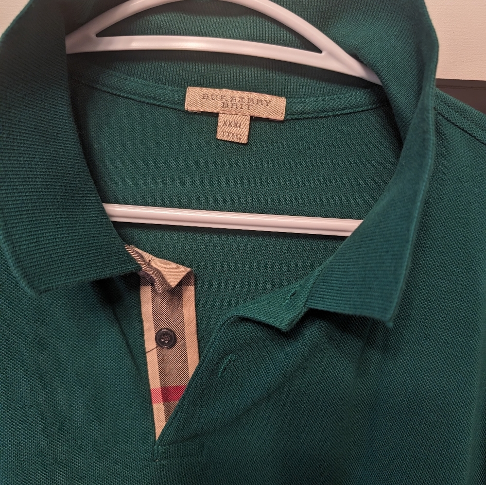 🏌️Burberry Brit XXX L fits small hunter green Men's polo 100% cotton